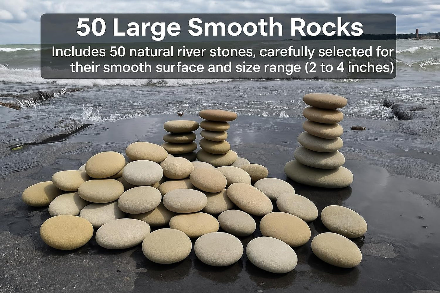 50 Smooth River Rocks for Painting – Flat Natural Stones, 2–4" Size, Bulk Pack of Craft Rocks for Arts, DIY Projects, Kindness Stones & Decor