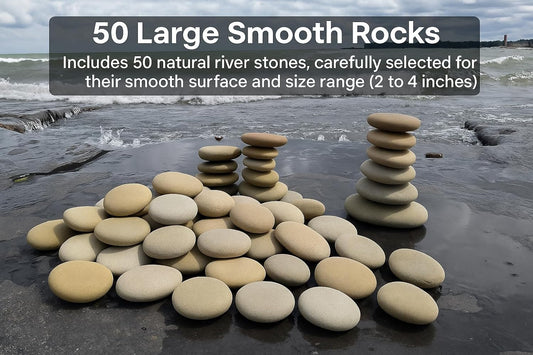50 Smooth River Rocks for Painting – Flat Natural Stones, 2–4" Size, Bulk Pack of Craft Rocks for Arts, DIY Projects, Kindness Stones & Decor